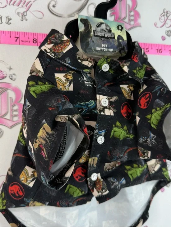 Jurassic World Pet shirt Button-Up Shirt - Black with Multicolor Dino Print - Picture 7 of 12
